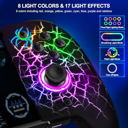 Gammeefy Switch Controller – Hall Effect Joysticks & Enhanced Grip – One Piece Switch Joypad Replacement Switch Pro Controller with 8-Color RGB Lighting, Turbo, Macros - Spider Web, 6.2"/7" - color: Spider Web, size: 6.2"/7"
