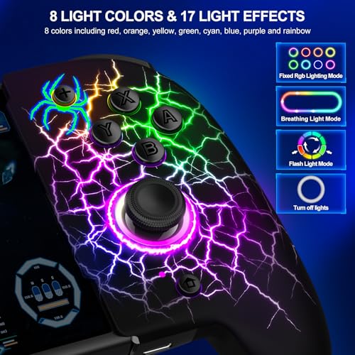 Gammeefy Switch Controller – Hall Effect Joysticks & Enhanced Grip – One Piece Switch Joypad Replacement Switch Pro Controller with 8-Color RGB Lighting, Turbo, Macros - Spider Silk, 6.2"/7" - color: Spider Silk, size: 6.2"/7"