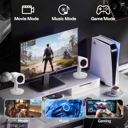 Sanyun SW202 24W 2.0 Computer Speakers, DSP-Enhanced Clear Stereo, 3 Modes | Game/Movie/Music Modes, 16bit DAC, USB/Bluetooth 5.2/AUX, 2.25" Full-Range Drivers, RGB Lighting, Compact Design(Pair, White) - color: SW202 White