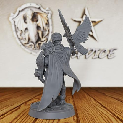 AUSPDICE Heroic 28mm Unpainted DND Miniature, Falconer Ward Paladin AS367 | Female Fantasy Figure with Falcon, Sword and Shield for Dungeons and Dragons, TTRPG, Tabletop RPG Games and Dungeon Masters