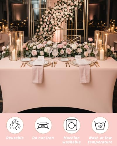 Fixwal Pink Stretch Table Cloth Rectangle 2 Pack 6FT, Spandex Fitted Table Covers Washable for Party, Trade Show, Banquet, Wedding, Buffet - color: Light Pink, size: 6 Ft