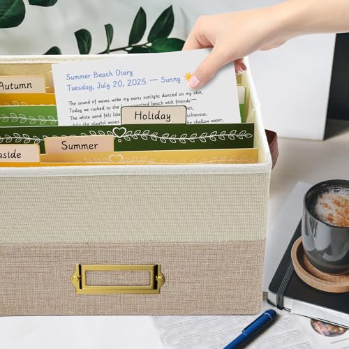 Vienrose Greeting Card Organizer Box with 20 Removable Dividers, 84 Labels, Foldable Storage Box Great for Greeting Cards, Photos, Envelopes, Stickers, Postcards, Beige&Khaki - color: Beige&Khaki