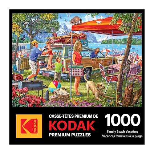 RoseArt Kodak Premium Family Beach Vacation 1000 Piece Jigsaw Puzzle | 20" x 27" Finished Size, Puzzle for Adults, Fully Interlocking Pieces, Bonus Poster Included, Made in USA - style: Family Beach Vacation