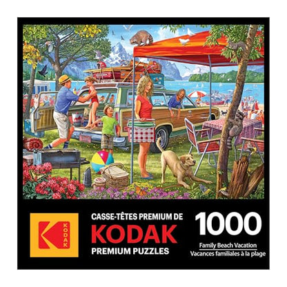 RoseArt Kodak Premium Family Beach Vacation 1000 Piece Jigsaw Puzzle | 20" x 27" Finished Size, Puzzle for Adults, Fully Interlocking Pieces, Bonus Poster Included, Made in USA - style: Family Beach Vacation