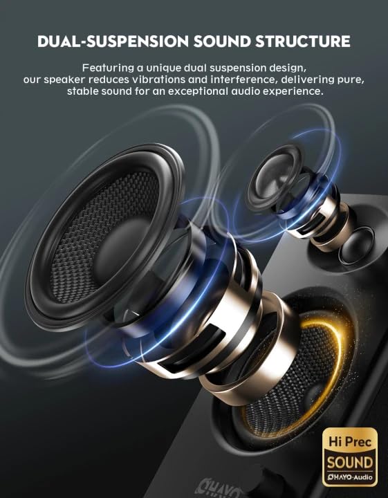 OHAYO 60W Computer Speakers for Music and Gaming, Active Bluetooth 5.3, Stereo 2.0 Speakers for Desktop PC or Laptop, 3.5mm Aux RCA USB Input, 1 Pair, Black - color: Black
