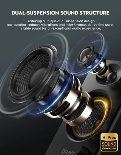 OHAYO 60W Computer Speakers for Music and Gaming, Active Bluetooth 5.3, Stereo 2.0 Speakers for Desktop PC or Laptop, 3.5mm Aux RCA USB Input, 1 Pair, Black - color: Black