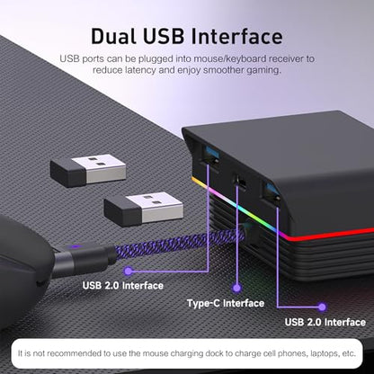 for G Pro X Superlight 2 Gaming Mouse Fast Charging Dock for Razer Viper V3 Pro (2024), PRO X Superlight 2 Lightspeed and Universal USB C Mouse Magnetic Desktop Charger RGB Gaming Room/Man Cave