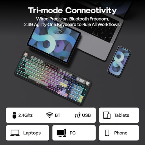 EPOMAKER TH99 PRO 96% Mechanical Keyboard with Screen & Knob, 10000mAh, 2.4Ghz/BT, Hot Swap, Custom Driver, RGB Backlight, PBT Keycap, Wireless Gaming Keyboard for PC/Mac (Black, Creamy Jade) - color: Black, size: Creamy Jade