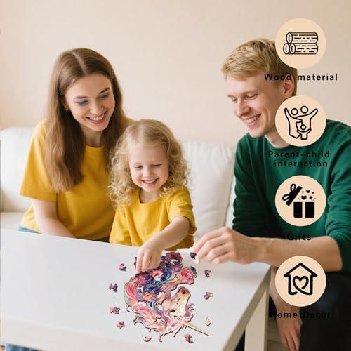 Wooden Jigsaw Puzzles for Adults, Unicorn Jigsaw Puzzles 165 Pieces, Unique Animal Shaped Wooden Puzzles for Adults and Kids, Family Game 11.1x9.58 Inch