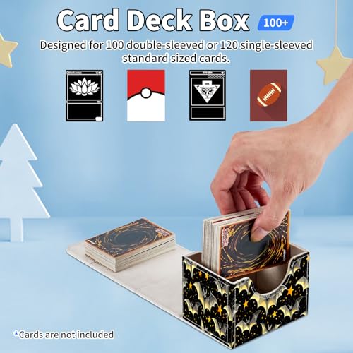 for MTG Commander Deck Box,Card Deck Box for Trading Yugioh MTG,Fits 100 Double Sleeved Cards,PU Leather Strong Magnet Case for Magic Commander TCG CCG,Black Golden Bat - color: Black Golden Bat