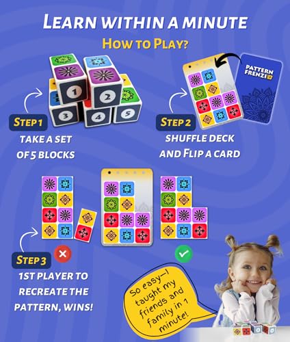 Pattern Matching Board Game for Kids & Adults, Family Night Board Games, Block Puzzle Games for Kids, Ages 3+ to 99 yrs, Play 1 to 5 Players, Unlimited Puzzle Cards, Perfect All Occasion Gift