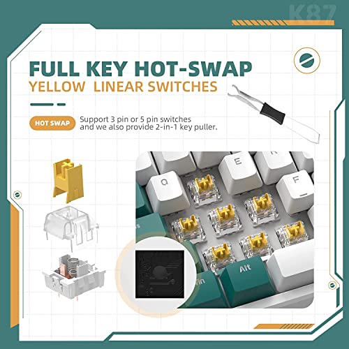 Wireless Gaming Keyboard and Custom Coiled USB C Cable,Triple Mode 2.4GHz/BT 5.0/USB-C,TKL Hot Swappable Mechanical Keyboard Yellow Switches,Rechargeable 3000mAh for PC PS5 PS4 Xbox-2 in 1 Kit - color: White green yellow switch