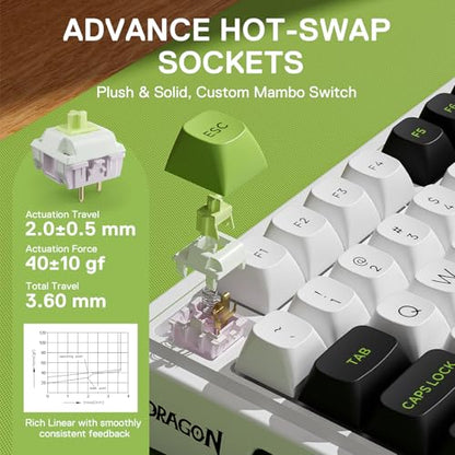 Redragon K686 PRO Wireless RGB Gasket Gaming Mechanical Keyboard, Easy Knob | Multi-Function Control Wheel, 0-Delay Tri-Mode, Cushioned 5-Layer Noise Dampening for Creamy Thocky Sound, Practical 98 Keys - color: GreenFlash Genji, size: 98 Keys