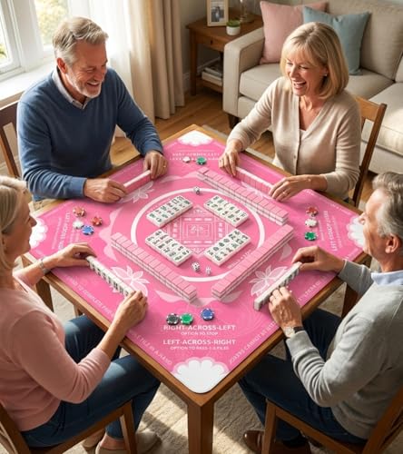 Mahjong Mat for Table, American Mahjong Mat(Pink) | 31.5" x 31.5",Anti-Slip, Noise-Reducing Gaming Mat for Mahjong/Poker/Board Games/Card Games/Dominoes - color: Pink