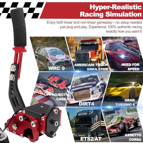 Handbrake Sim Racing, USB Handbrake for PC Windows Brake Sim Racing Game | 클램프 및 핸들 그립이 있는 Sim E 핸드브레이크, G27 G29 G920 G923 T500 T300과 호환되는 64비트 E 핸드 브레이크 - color: 레드