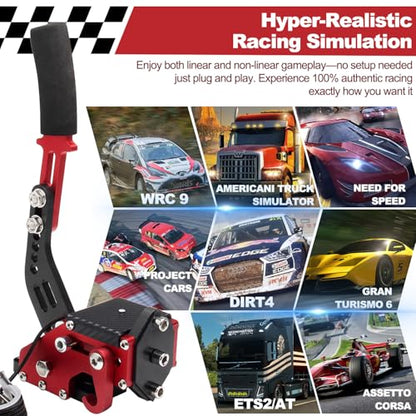 Handbrake Sim Racing, USB Handbrake for PC Windows Brake Sim Racing Game | 클램프 및 핸들 그립이 있는 Sim E 핸드브레이크, G27 G29 G920 G923 T500 T300과 호환되는 64비트 E 핸드 브레이크 - color: 레드
