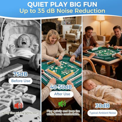 Mahjong Mat with Rules Velvet Bag No Creases Roll Shipped | 32.6"x32.6" Larger Non Slip Noise Reduction Mahjong Mat for Table with Game Mat for Mahjong Lover Player - color: Conifer