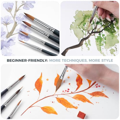Fuumuui Watercolor Brush Set, 10Pcs Professional Soft Synthetic Hair Paint Brushes - Wide Flat, Dagger, Cat's Tongue, Extended Needle, Round, Grainer for Watercolor Gouache Inks Painting - color: Black10