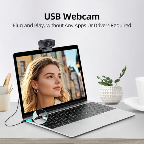 4K Webcam for PC, 1080P@60FPS, 4K Camera with Noise-reducing Microphone, 92°FOV, 8MP USB Webcam Plug and Play, Privacy Cover, Works Perfect for Meeting Platform Zoom/Teams/Skype/Google Meet