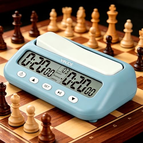 VINJOE Chess Clock Digital Chess Timer Professional for Board Games,Portable Digital Chess Clock & Game Timer with Basic,Bonus,Delay and Positive Time Features Best Gifts for Christmas (Blue) - style: Blue Without Battery