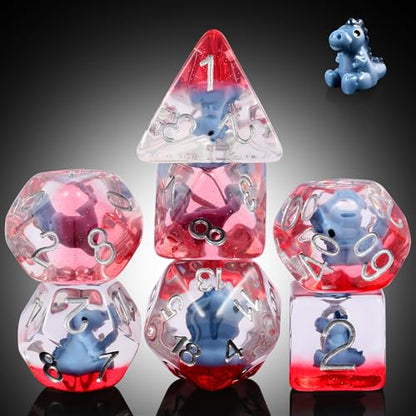 DNDND 7-Piece Baby Dinosaur Themed DND Dice Set - Resin Polyhedral Dice with Sivler Numbers for Dungeons and Dragons Pathfinder (Baby Dinosaur) - color: Baby Dinosaur