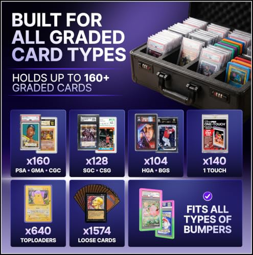 VALUN Carbon Fiber 160+ Graded Card Storage Box; Durable Sports, PSA Card Storage Box - Organizer Slab for Your Collection - For Baseball, Football, TCG, MTG Cards - Slab Case