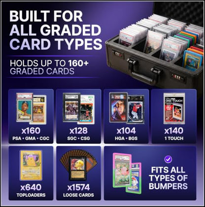 VALUN Carbon Fiber 160+ Graded Card Storage Box; Durable Sports, PSA Card Storage Box - Organizer Slab for Your Collection - For Baseball, Football, TCG, MTG Cards - Slab Case
