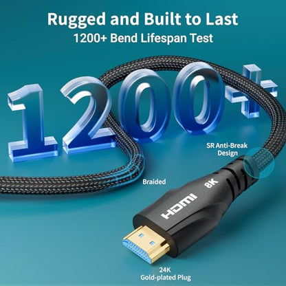 Cratree HDMI Cable 6FT 2Pack - Certified 8K Ultra High Speed HDMI Cord,48Gbps,8K 60hz,4K 120hz,Braided,eARC,HDCP 2.2 2.3,Compatible for HDTV/PS5/PS4/Blu-ray/RTX 3080 3090 - size: 6.6 FT-2 Pack