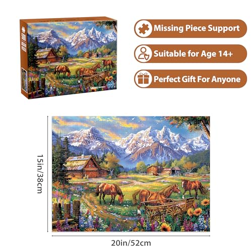 500 Piece Jigsaw Puzzle for Adults - Flowers, Mountain, Horse Themes - Funny Challenging Gift for Family Friends, 21 x 15 in - style: Horse Puzzles