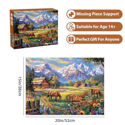 500 Piece Jigsaw Puzzle for Adults - Flowers, Mountain, Horse Themes - Funny Challenging Gift for Family Friends, 21 x 15 in - style: Horse Puzzles