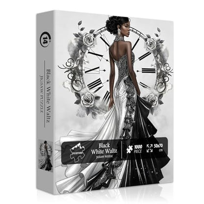 Impossible Puzzle for Adults 1000 Pieces, Flower Beauty Women Black Girl Puzzles, Flower Jigsaw Puzzle Lady Aesthetic Art Vintage - style: Black Girl Puzzle
