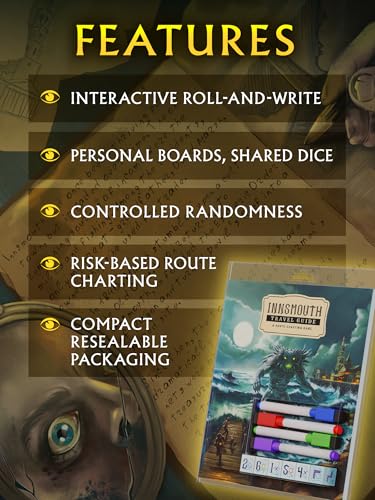 CrowD Games | Innsmouth Travel Guide | 1-4 Players | Ages 14 and up | Roll and Write | Tourism | Route Building | Lovecraft | Solo Mode Included | Average Playtime 30 min