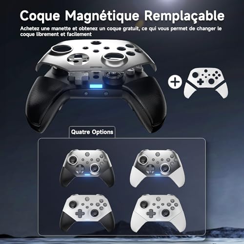 EasySMX Rechargeable Mobile Switch PC Controllers with Interchangeable Magnetic Cover, X10 Wireless Bluetooth Switch Controller Pro PC Controller for Android Mobile iOS and Tesla, Grey - color: Dark gray