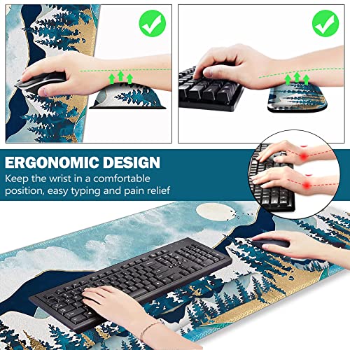 ARTSO Large Gaming Mouse Pad Set, Keyboard Wrist Rest Support + Mouse Wrist Cushion + Extended Mousepad + Coaster, 35x15.5in Multifunctional Desk Mat, Abstract Mountain - color: Abstract Mountain