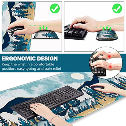 ARTSO Large Gaming Mouse Pad Set, Keyboard Wrist Rest Support + Mouse Wrist Cushion + Extended Mousepad + Coaster, 35x15.5in Multifunctional Desk Mat, Abstract Mountain - color: Abstract Mountain
