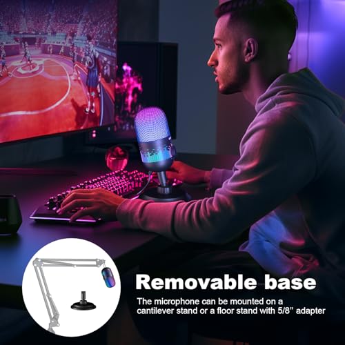Aokeo Gaming Microphone, USB Computer Microphone for PC, Mac, PS4/5, Condenser Podcast Mic for Studio Recording, for Streaming Podcast YouTube, with Led Light
