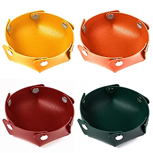 4-Pieces Dice Case & Storage Box PU Leather Folding Dice Holder | Round Dice Box, Dice Tray, Storage Polyhedral Dice, Dice Accessory, Jewelry Coin Storage, for Tabletop Games Board Games