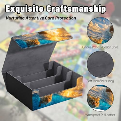 DEGDFSGR Card Game Storage Box for TCG MTG Commander Deck Box MTG Card Box Organizer Trading Card Case Magnetic Closure Creative Pattern Up to 2400 Cards, Cat And Great White Shark - color: Cat And Great White Shark