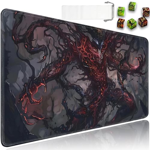 for MTG Playmat + Drawstring Travel Pouch + 6 Dice Counter, for Tabletop Trading Card Game Playmats or Mouse Pad, Anti-Slip Rubber 24 x 14 in, Evil Spirit for TCG Playmat (No with Zone) - color: JV-Playmat-6-1-I245