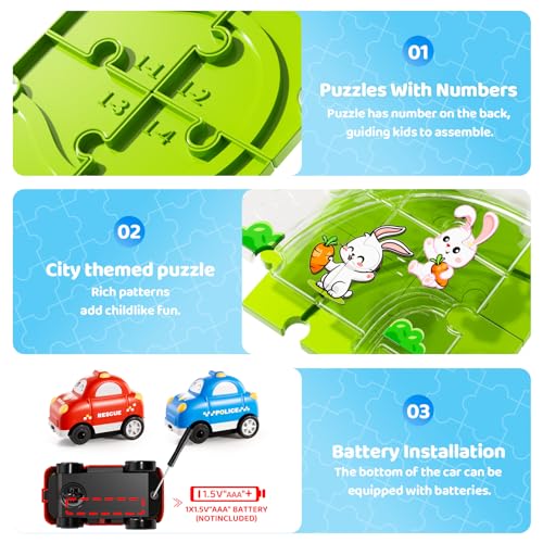 Beby Buty 48PCS Puzzle Race Track Car Set Toys for Kids Boys, Floor Puzzle Car Tracks for Boys Ages 3-5 4-6, Toddler Toys Gifts for 3 4 5 Year Old Kids, Ideal 3 4 5 6 Year Old Birthday Gifts - style: 48 PCS Animal Theme