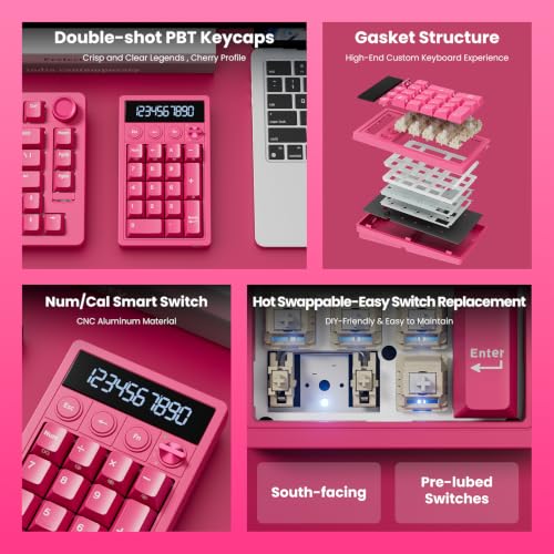 RK ROYAL KLUDGE M20 Wireless Number Pad, Mechanical Numpad with LCD Display, PC Numpad & Calculator Modes, Programmable Numeric Keypad, Bluetooth/2.4G/Wired, RGB Hot-Swappable for Win/Mac - color: Cherry