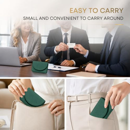 Business Card Holder，PU Leather Business Card Case Wallet Green | Pocket Travel Name Card Case for Men and Women Gift，Portable Magnetic Business Card Carrier for Purse - color: Green