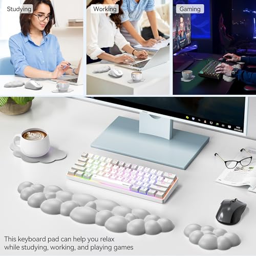 TECKNET Cloud Keyboard Wrist Rest Set, Cloud Wrist Rest with Non-Slip Base, PU Leather Wrist Pad for Keyboard with Ergonomic Memory Foam for Computer Laptop Office Gaming and Pain Relief, Grey - color: Gray
