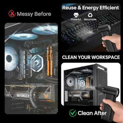 Compressed Air Duster - 150000RPM Super Power Electric Air Duster, 3-Gear Adjustable Mini Blower with Fast Charging, Dust Blower for Computer, Keyboard, House, Outdoor and Car