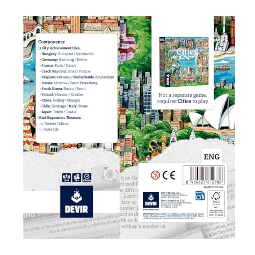 Devir - Cities Expansion, City Achievement Boards & Theaters Module, Strategy City,Building Game Add-On for Adults and Kids 1–4 Players, Ages 10+, 45 Playtime, (English Version) - color: Expansion