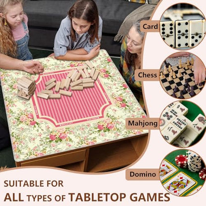 Preppy Hot Pink Striped Mahjong Mat 31.5"x31.5", Grandmillennial Rose Floral Non-Slip Noise Reduction Gaming Mat for American Mahjong Poker Card Board Games Dominoes - color: Preppy Hot Pink Striped