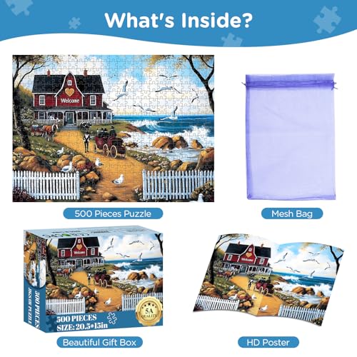 Jigsaw Puzzles for Adults 500 Pieces, Seagull Carriage Thick Cardboard Adult Puzzles, Challenging Yet Relaxing Adult Puzzles 500 Pieces, Glossy Sturdy Vibrant Puzzle Great Gift for Family Friends - style: Seagull