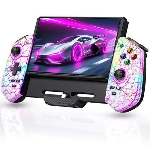 Switch Controller for Nintendo Switch/OLED, Hall Effect Joystick Wired Switch Pro Remote Controller with Turbo/4 Game Slot/Dual Motor, Handheld Joypad Replacement for Nintendo Switch Controller - color: White Crack