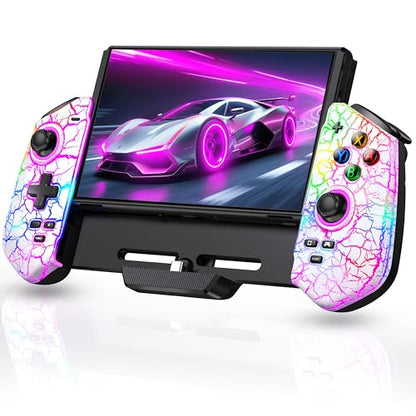 Switch Controller for Nintendo Switch/OLED, Hall Effect Joystick Wired Switch Pro Remote Controller with Turbo/4 Game Slot/Dual Motor, Handheld Joypad Replacement for Nintendo Switch Controller - color: White Crack