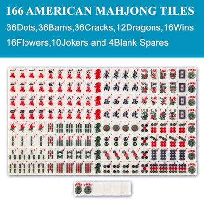 Travel American Mahjong Tile Set | 166 PCS 0.8 Inch Mini Mahjong Game Tiles, 4 Wooden Racks, Floral Storage Bag, 3 Dice & Beginner's Guide, Complete Portable Set - color: White
